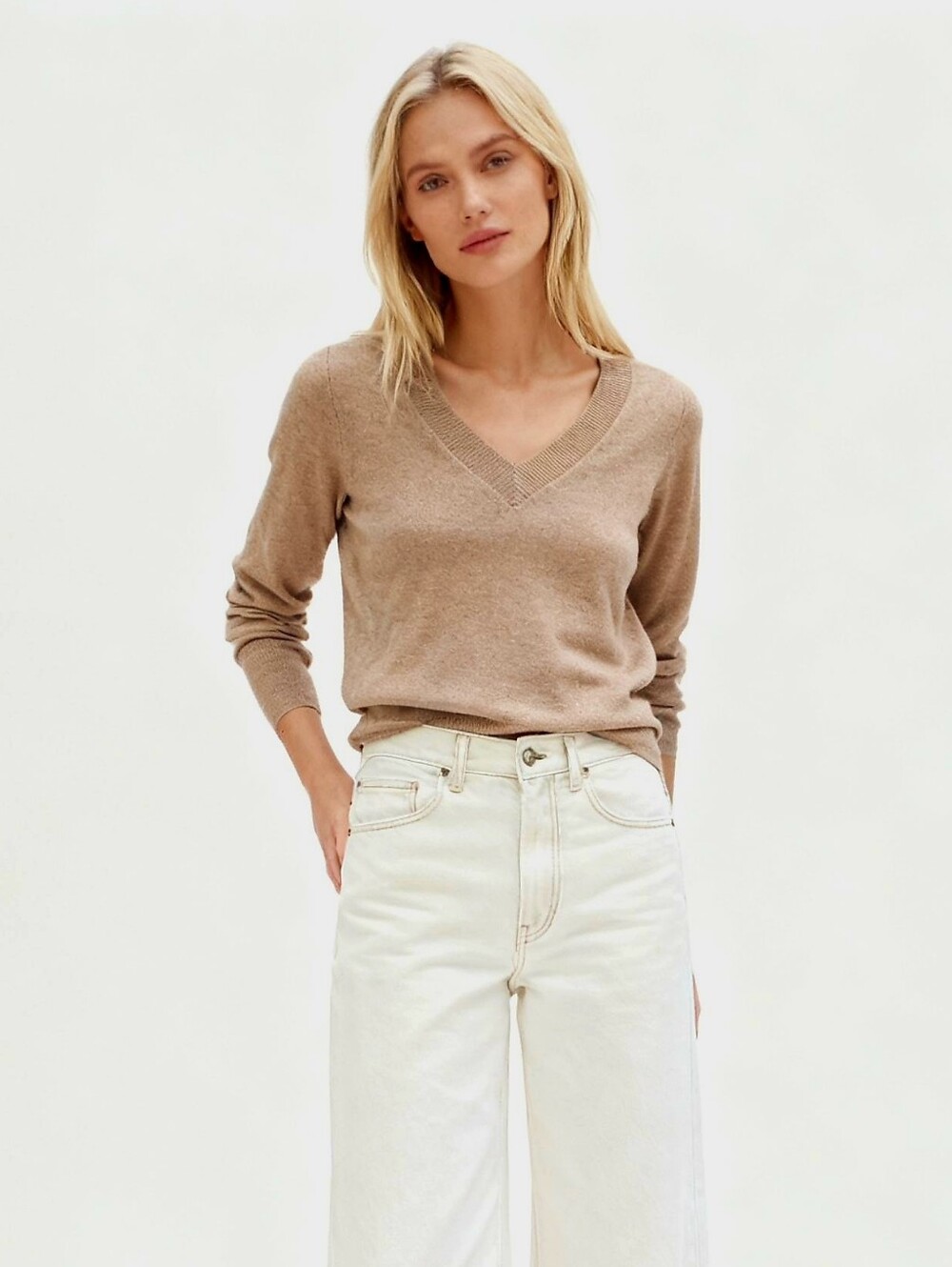 J. Crew Cashmere V-Neck Long-Sleeve Tan Sweater Size XS